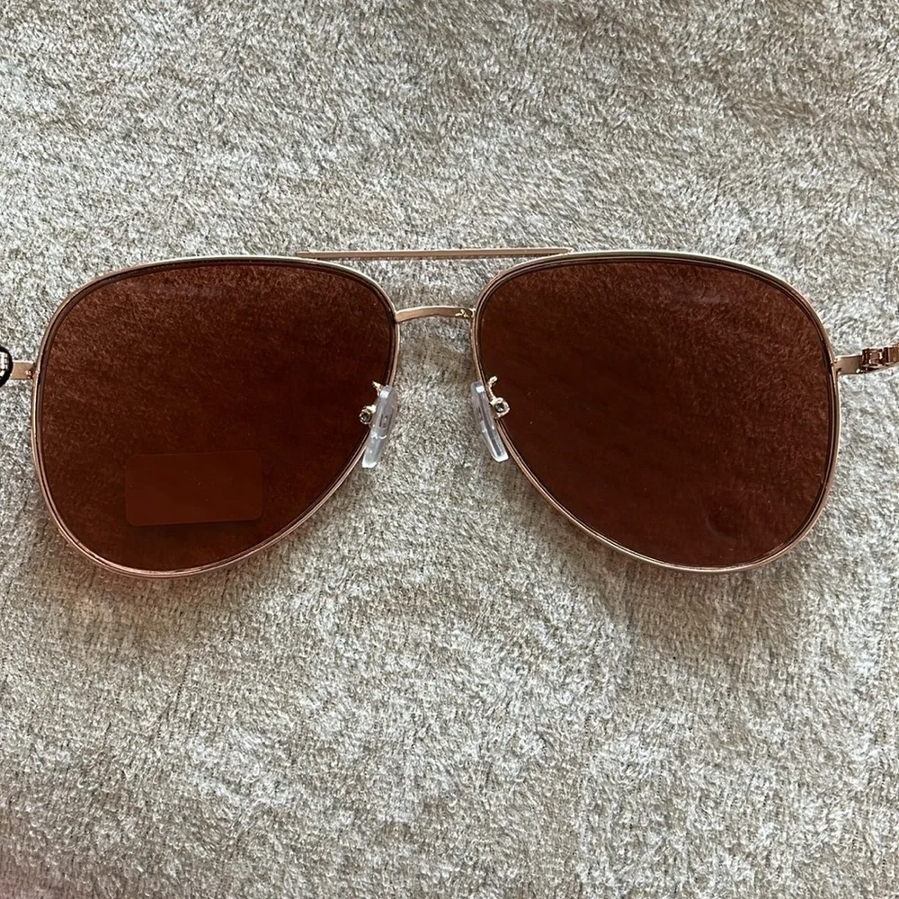 Brand New Rachel Roy Aviator Sunglasses Mirrored Rose Gold Tone Rimless